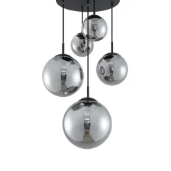 Pendellamper ^ Lindby hængelampe Teeja, smoke, 5 lyskilder, Ø50cm, glas, E27