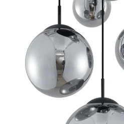 Pendellamper ^ Lindby hængelampe Teeja, smoke, 5 lyskilder, Ø50cm, glas, E27