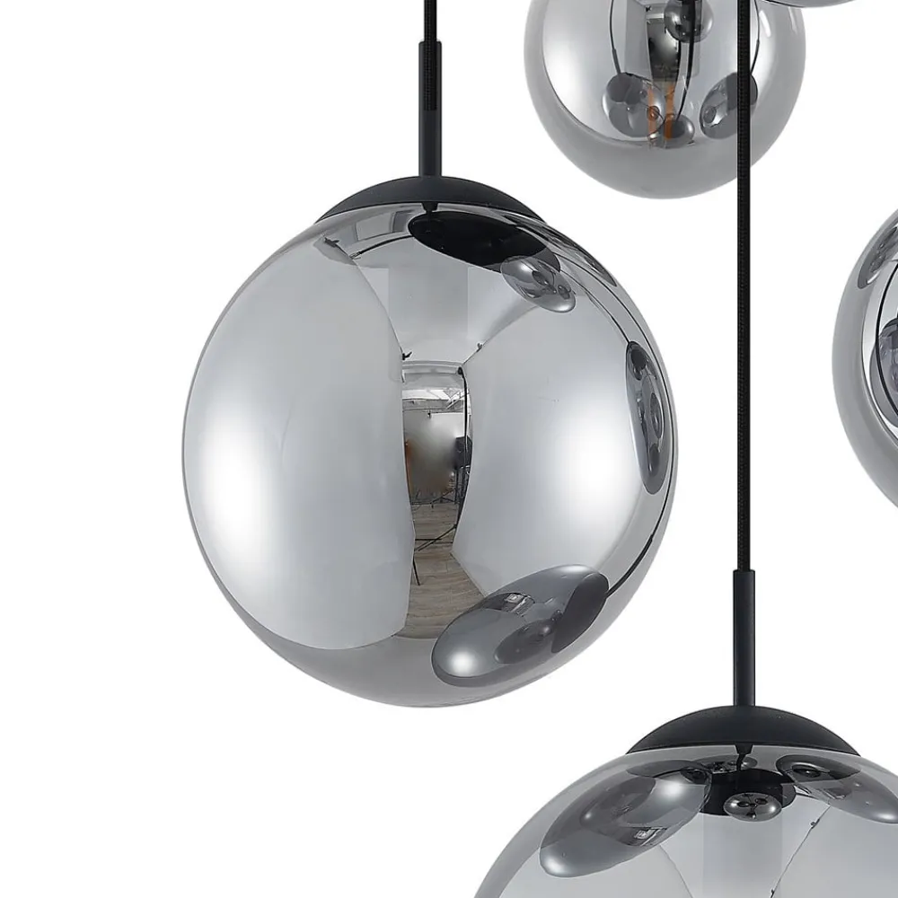 Pendellamper ^ Lindby hængelampe Teeja, smoke, 5 lyskilder, Ø50cm, glas, E27