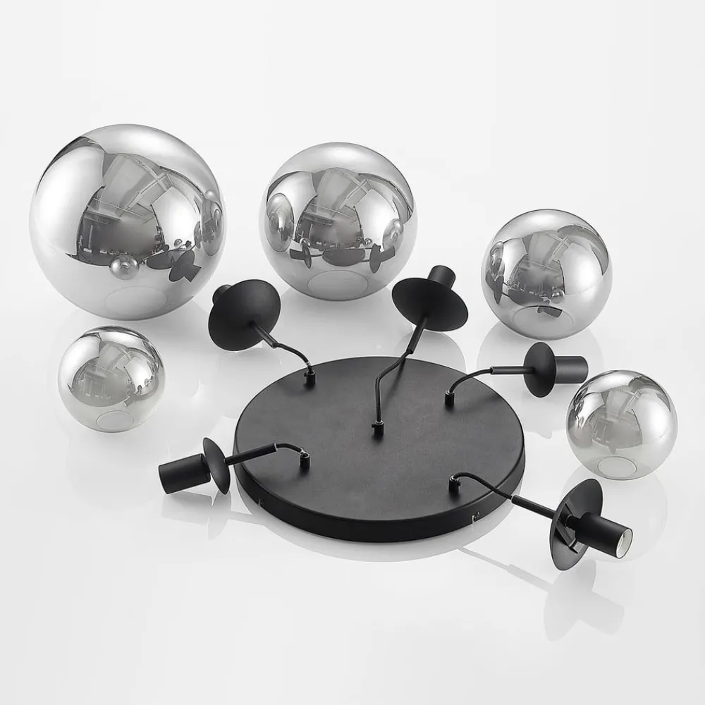 Pendellamper ^ Lindby hængelampe Teeja, smoke, 5 lyskilder, Ø50cm, glas, E27
