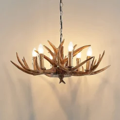 Pendellamper|Pendellamper ^ Lindby hængelampe Tejask, Ø 70 cm, 6 lyskilder, gevir, E14