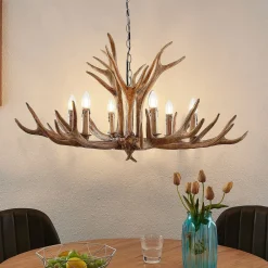 Pendellamper ^ Lindby hængelampe Tejask, Ø 102 cm, 6 lyskilder, gevir, E14