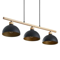 Lindby Pendellamper|Pendellamper > hængelampe Tirzana, 3 lyskilder, sort, metal, træ
