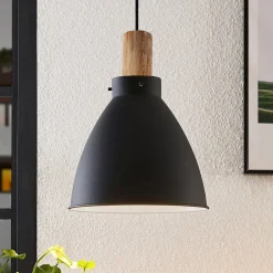 Lindby Pendellamper|Pendellamper > hængelampe Trebale, E27, Ø 28 cm, sort, træ