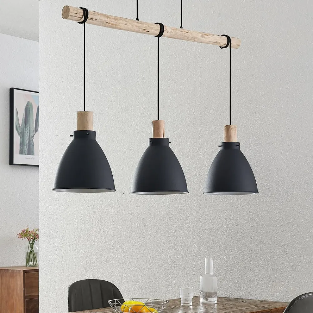 Pendellamper|Pendellamper ^ Lindby hængelampe Trebale, E27, Ø 28 cm, 3 lyskilder, træ