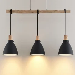 Pendellamper|Pendellamper ^ Lindby hængelampe Trebale, E27, Ø 28 cm, 3 lyskilder, træ