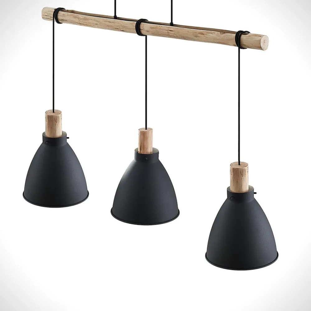 Pendellamper|Pendellamper ^ Lindby hængelampe Trebale, E27, Ø 28 cm, 3 lyskilder, træ