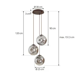 Lindby Gang|Pendellamper > hængelampe Valentina, E27, Ø 49 cm, røgfarvet grå, glas