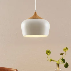 Lindby Pendellamper|Pendellamper > hængelampe Vilsera, hvid, metal/træ, 26 cm, E27