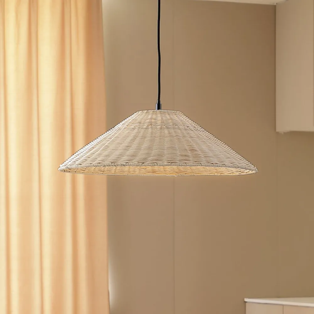 Lindby Pendellamper > hængelampe Zyralia, træfarvet, rattan, Ø 50 cm