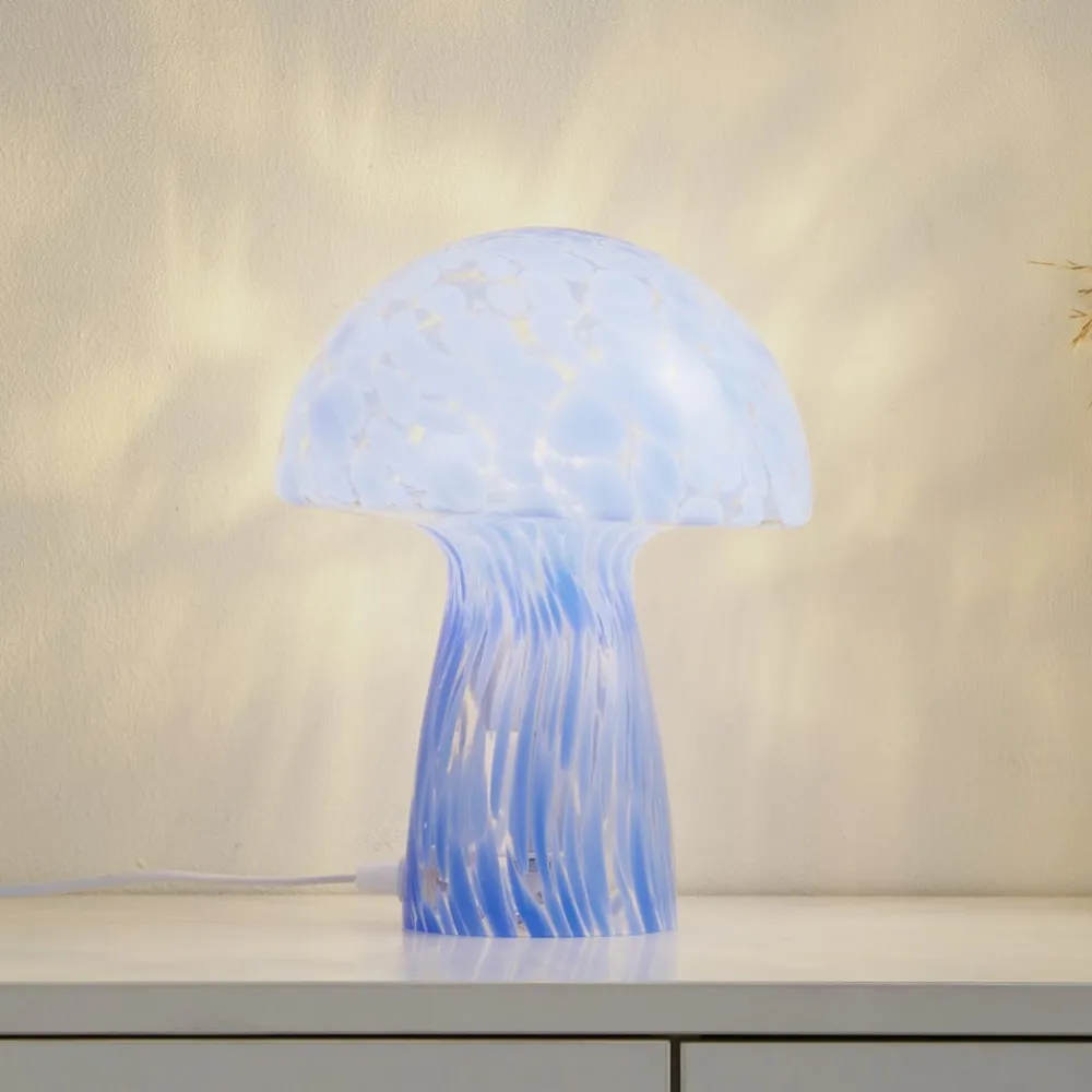 Lindby Bordlamper > Hubi bordlampe, blå, glas, Ø 22 cm, svampeform