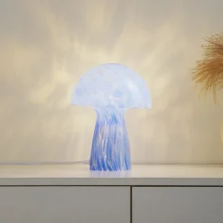Lindby Bordlamper > Hubi bordlampe, blå, glas, Ø 22 cm, svampeform