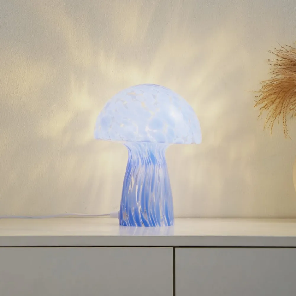 Lindby Bordlamper > Hubi bordlampe, blå, glas, Ø 22 cm, svampeform