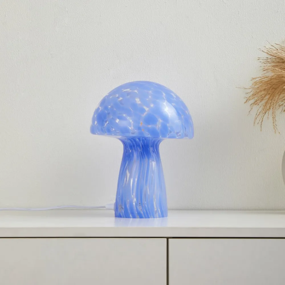 Lindby Bordlamper > Hubi bordlampe, blå, glas, Ø 22 cm, svampeform