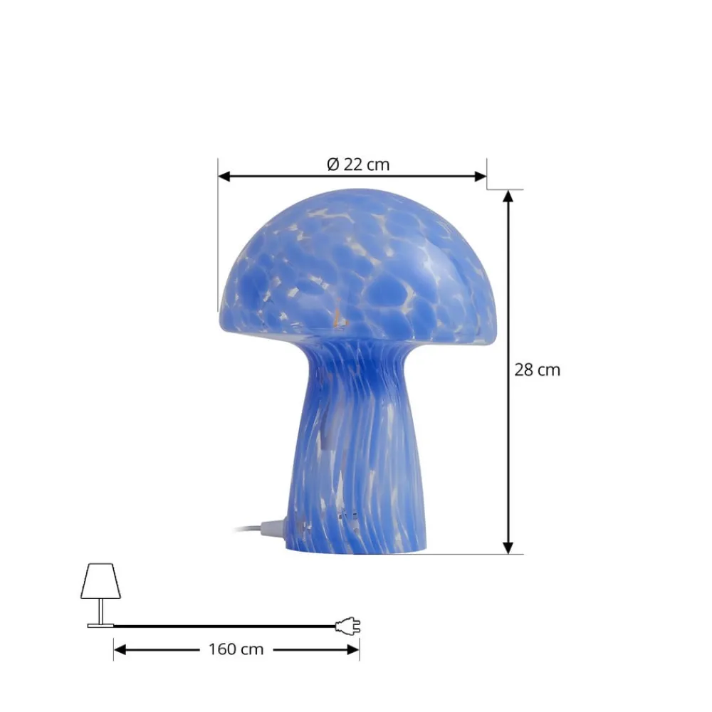 Lindby Bordlamper > Hubi bordlampe, blå, glas, Ø 22 cm, svampeform