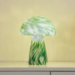 Lindby Bordlamper > Hubi bordlampe, grøn, glas, Ø 22 cm, svampeform