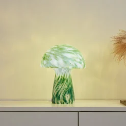 Lindby Bordlamper > Hubi bordlampe, grøn, glas, Ø 22 cm, svampeform