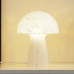 Lindby Bordlamper > Hubi bordlampe, hvid, glas, Ø 22 cm, svampeform