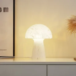 Lindby Bordlamper > Hubi bordlampe, hvid, glas, Ø 22 cm, svampeform