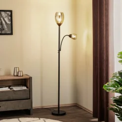 Gulvlamper|Gulvlamper ^ Lindby Irmino gulvlampe med røgfarvede glasskærme