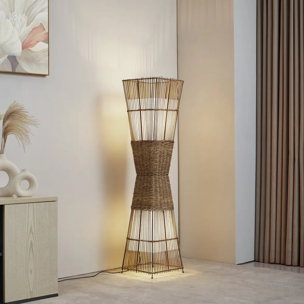 Gulvlamper ^ Lindby Jacinto gulvlampe, bambus, hamp, højde 130 cm