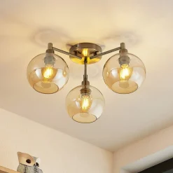 Loftlamper|Pendellamper ^ Lindby Jemissa loftlampe, 3 lyskilder, ravgul