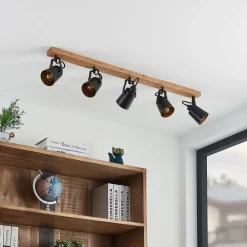 Lindby Loftlamper|Spotlights > Kimban loftspot, 5 lyskilder, 106 cm, træ, metal