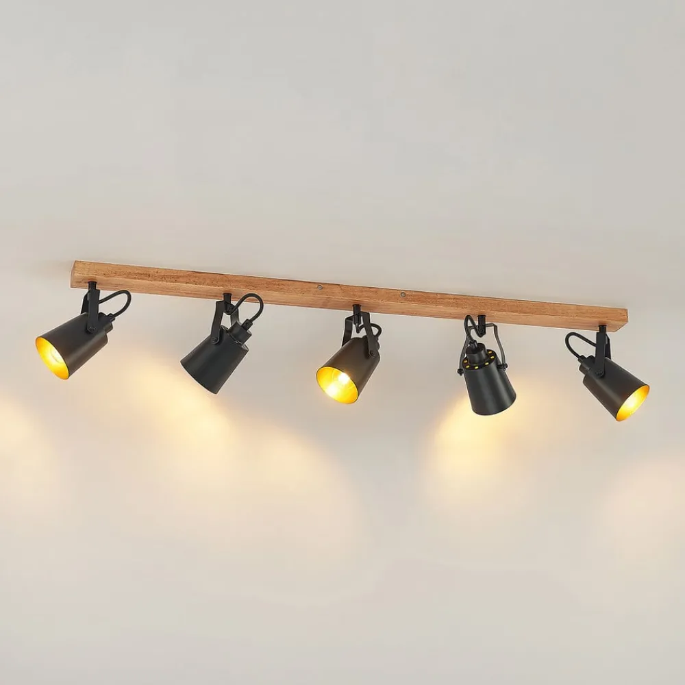 Lindby Loftlamper|Spotlights > Kimban loftspot, 5 lyskilder, 106 cm, træ, metal