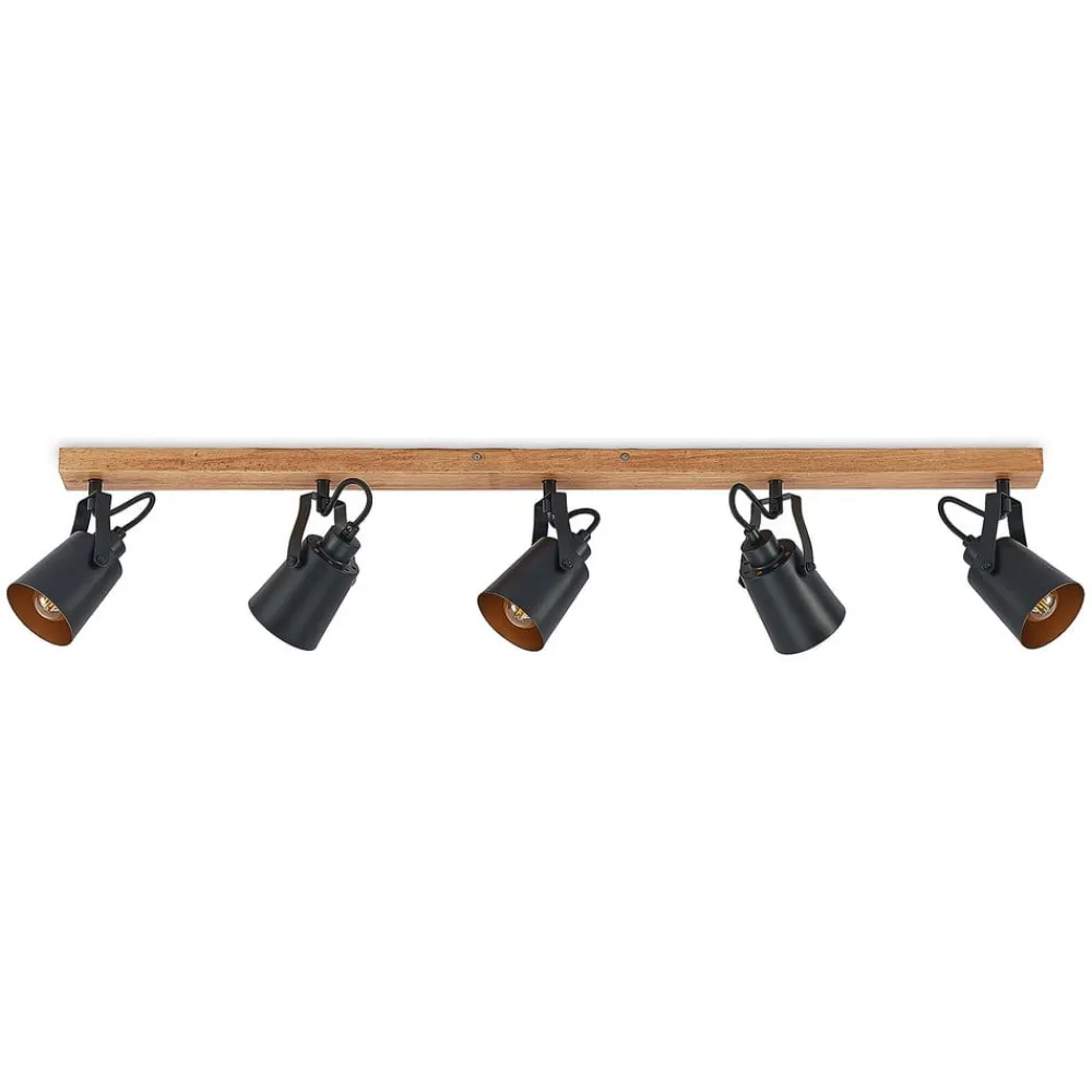 Lindby Loftlamper|Spotlights > Kimban loftspot, 5 lyskilder, 106 cm, træ, metal