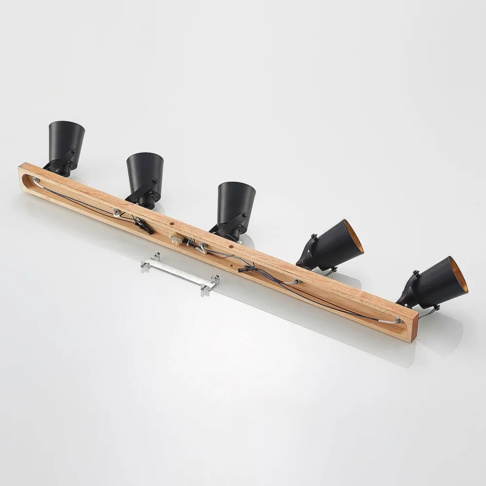 Lindby Loftlamper|Spotlights > Kimban loftspot, 5 lyskilder, 106 cm, træ, metal