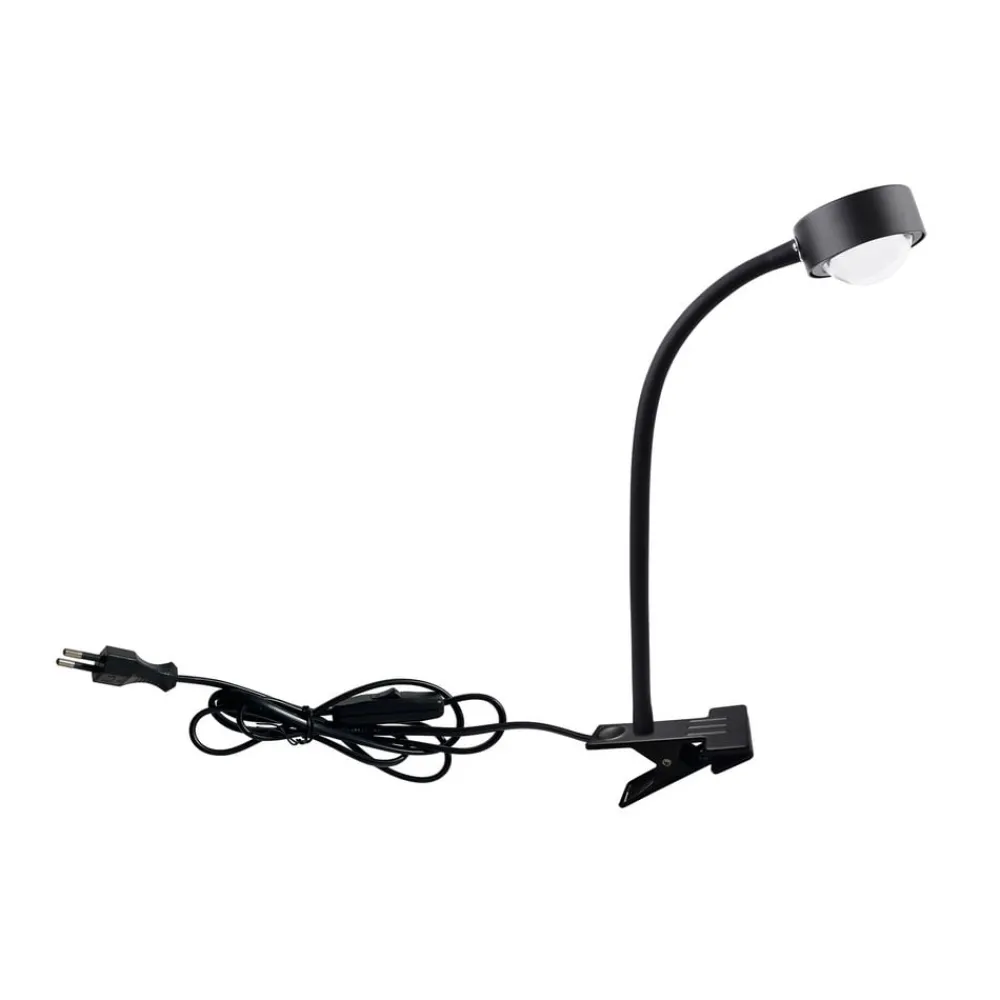 Lindby Arbejdsrum/Kontor > klemmelampe Jyla sort linse 3000K fleksibel arm GX53