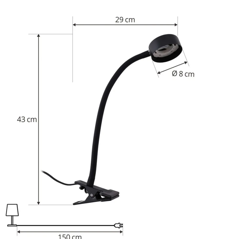 Lindby Arbejdsrum/Kontor > klemmelampe Jyla sort linse 3000K fleksibel arm GX53