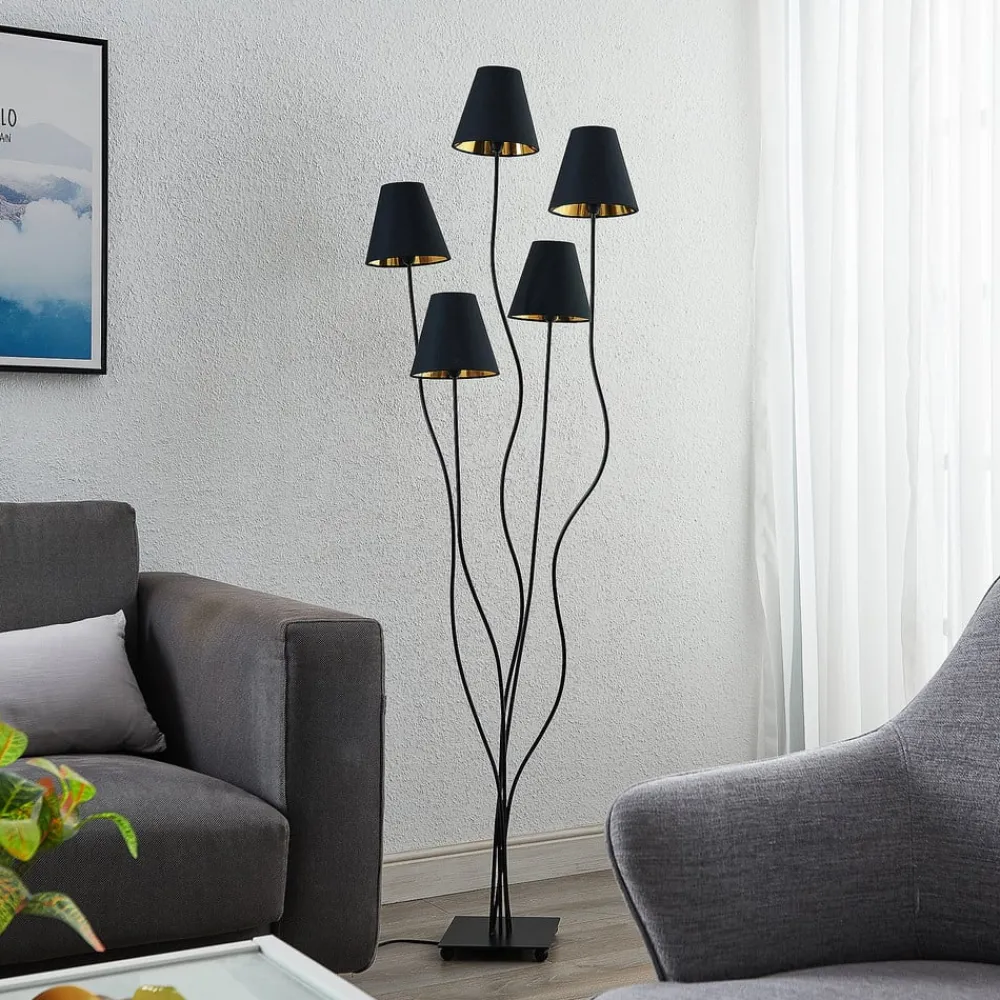 Lindby Gulvlamper > Komalie gulvlampe, 5 lyskilder, sort
