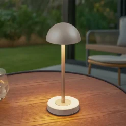 Dekorationsbelysning|Terrassebelysning ^ Lindby LED-batteridrevet bordlampe Pippin, guld/travertin, IP44