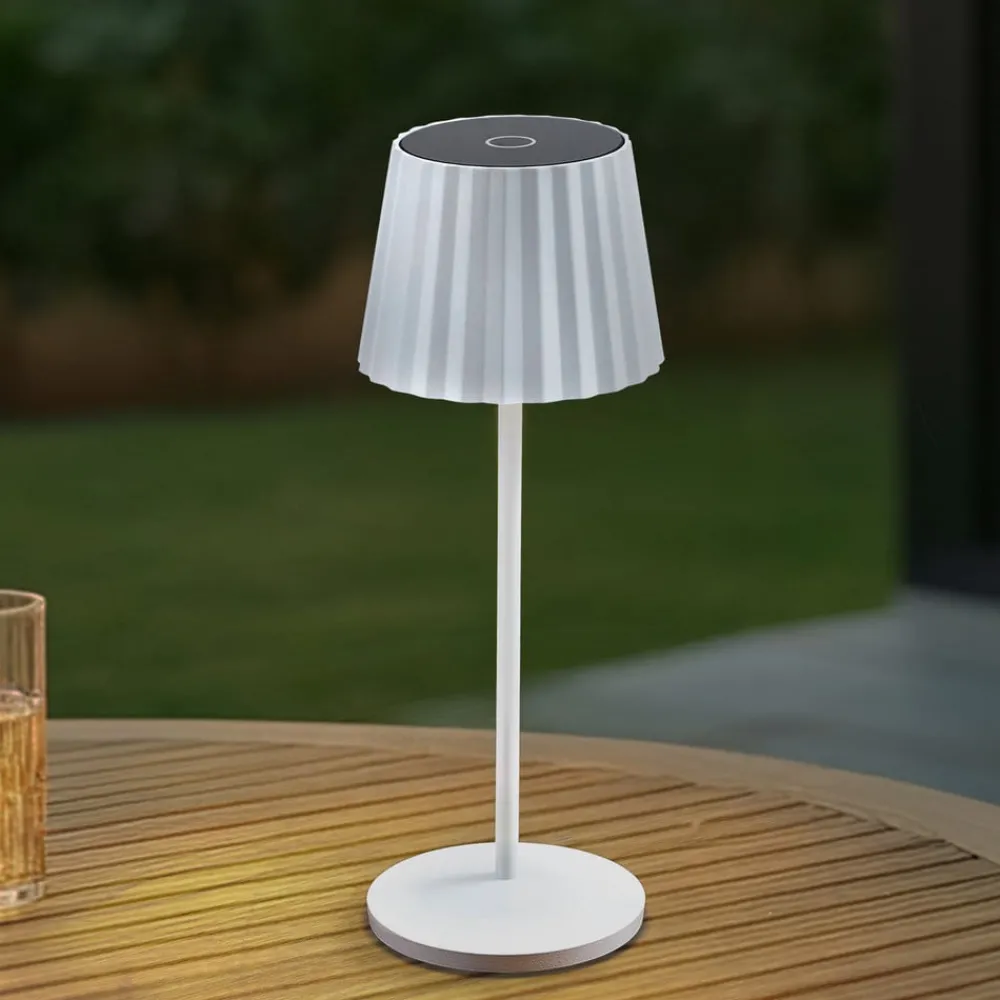Lindby Dekorationsbelysning > LED-batteridrevet bordlampe Esali, hvid, riller, 29 cm