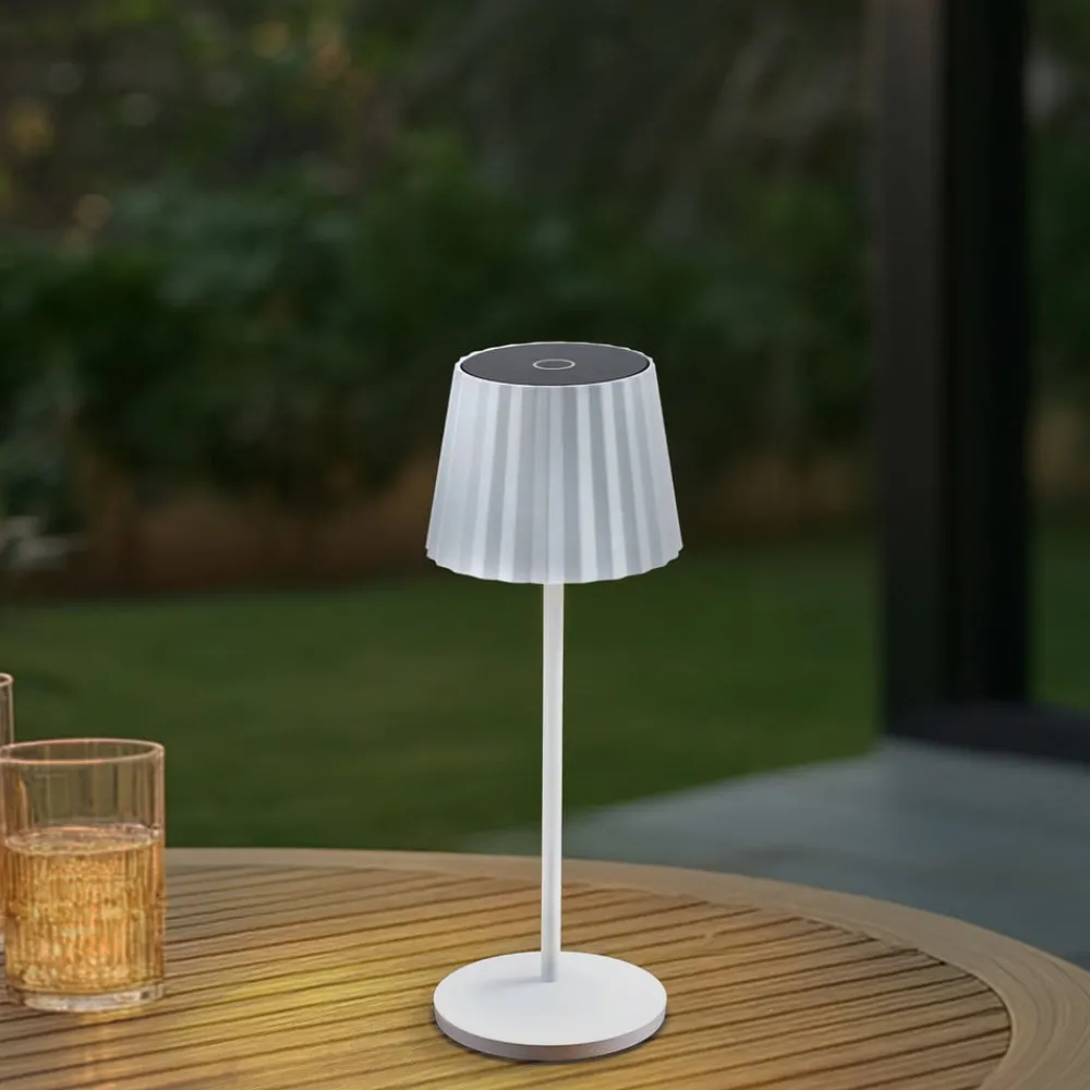 Lindby Dekorationsbelysning > LED-batteridrevet bordlampe Esali, hvid, riller, 29 cm
