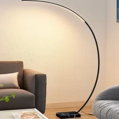 Lindby Pendellamper|Gulvlamper > LED-buelampe Kendra, sort, aluminium, højde 180 cm