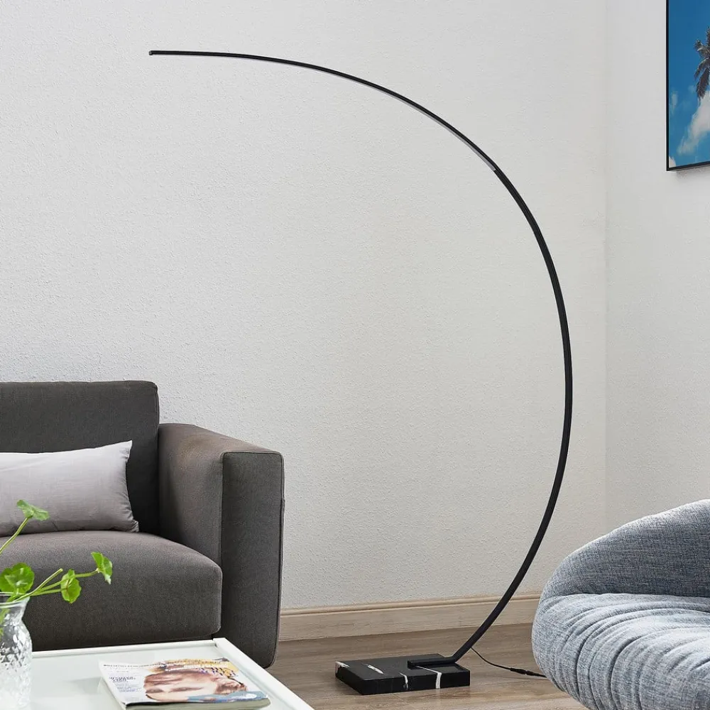 Lindby Pendellamper|Gulvlamper > LED-buelampe Kendra, sort, aluminium, højde 180 cm