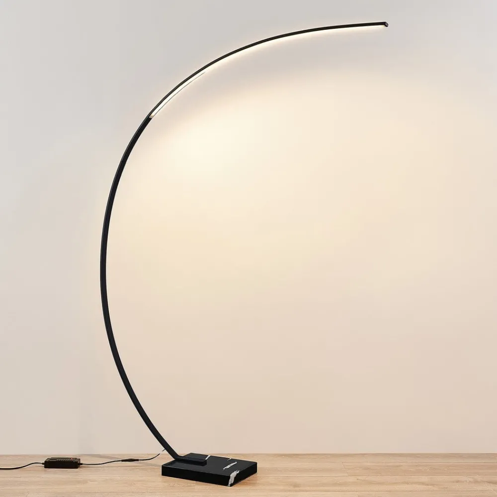 Lindby Pendellamper|Gulvlamper > LED-buelampe Kendra, sort, aluminium, højde 180 cm