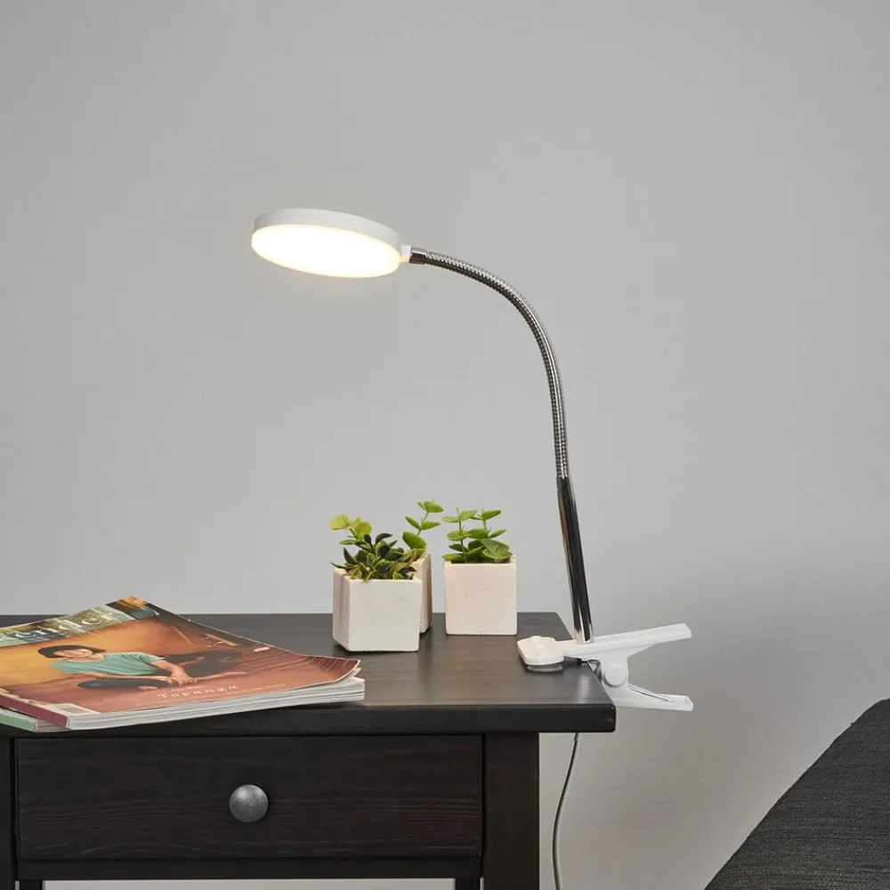 Bordlamper ^ Lindby LED clip-on bordlampe Milow, hvid, metal, 36 cm høj
