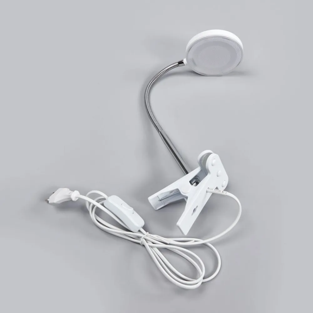 Bordlamper ^ Lindby LED clip-on bordlampe Milow, hvid, metal, 36 cm høj