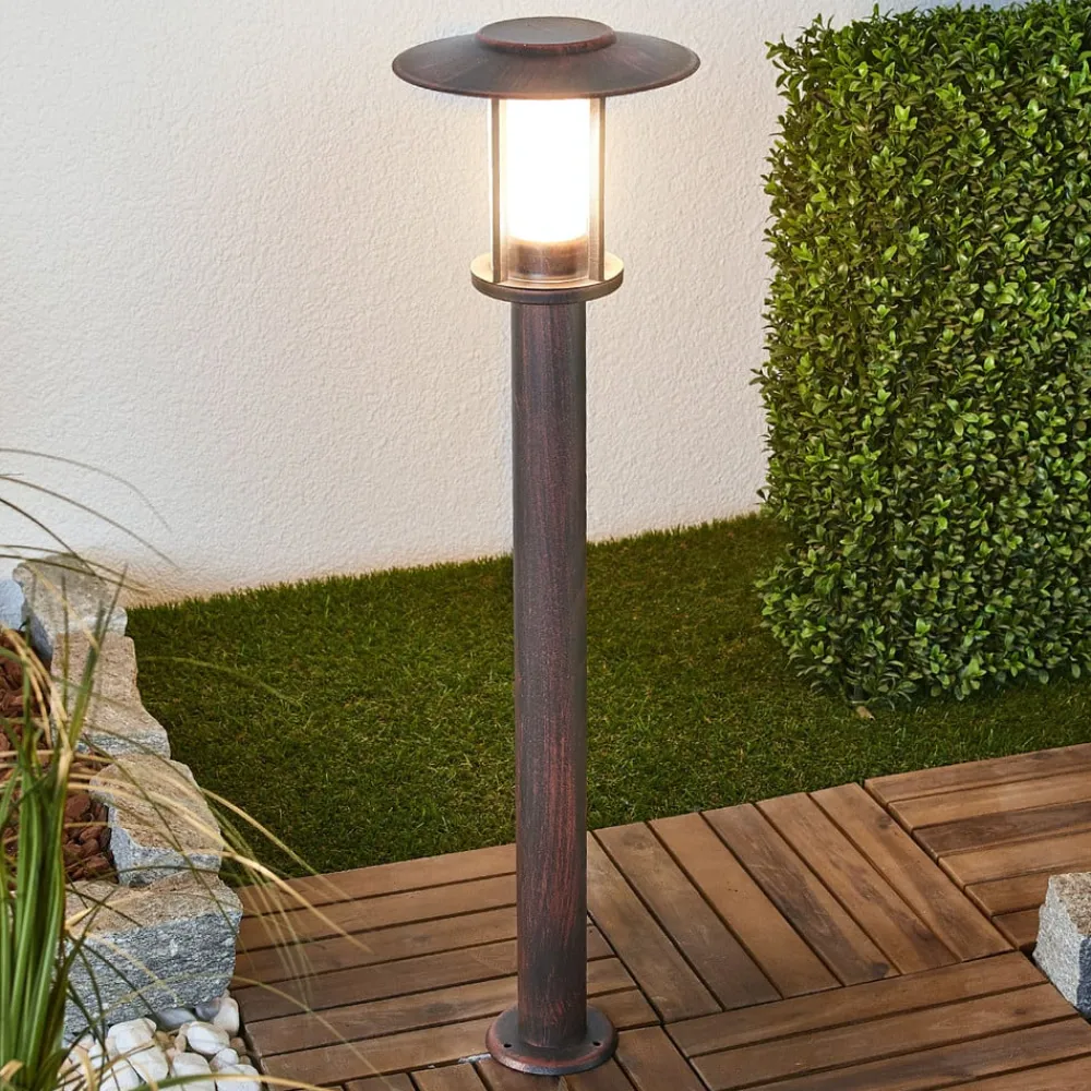 Terrassebelysning ^ Lindby LED-gadelampe Pavlos, 76 cm, rustfarvet, stål