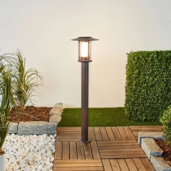 Terrassebelysning ^ Lindby LED-gadelampe Pavlos, 76 cm, rustfarvet, stål