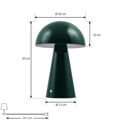 Lindby Pendellamper|Bordlamper > LED genopladelig bordlampe Nevijo, grøn, Ø20 cm, USB, dæmper