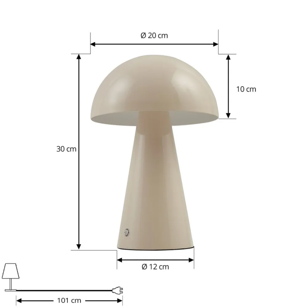 Bordlamper ^ Lindby LED genopladelig bordlampe Nevijo, beige, Ø20cm, USB, dæmper
