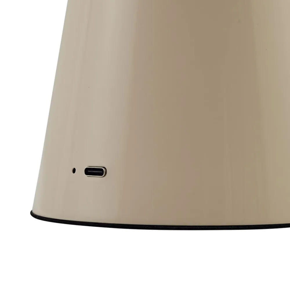 Bordlamper ^ Lindby LED genopladelig bordlampe Nevijo, beige, Ø20cm, USB, dæmper