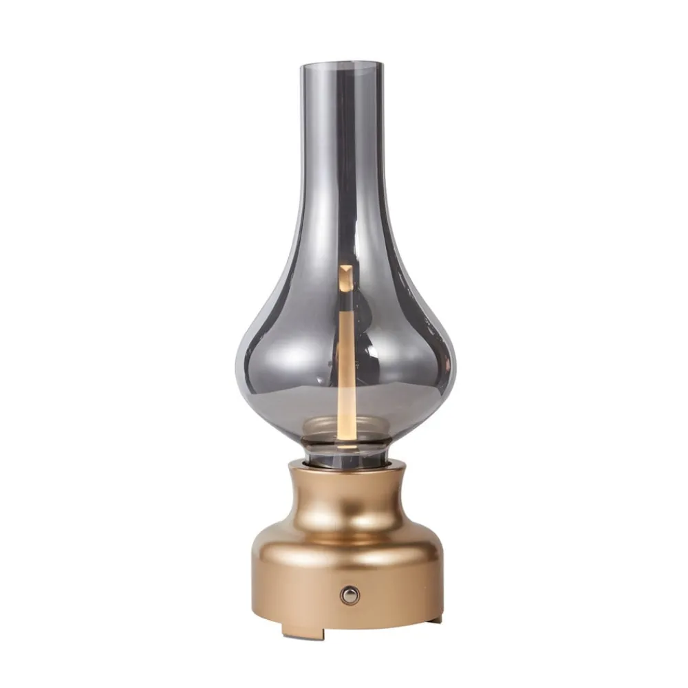 Lindby Bordlamper > LED genopladelig bordlampe Maxentius guldfarvet glas dæmper