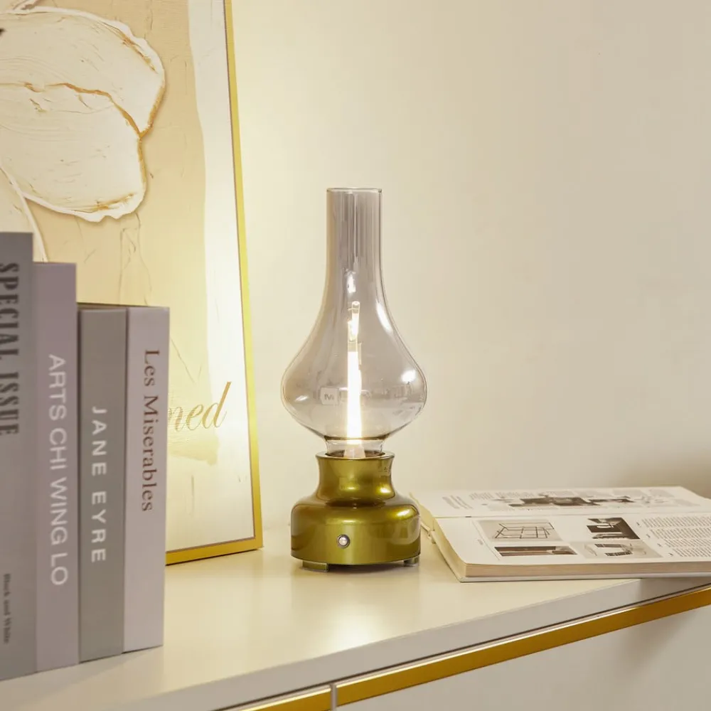 Lindby Bordlamper > LED genopladelig bordlampe Maxentius, grøn, glas, dæmper