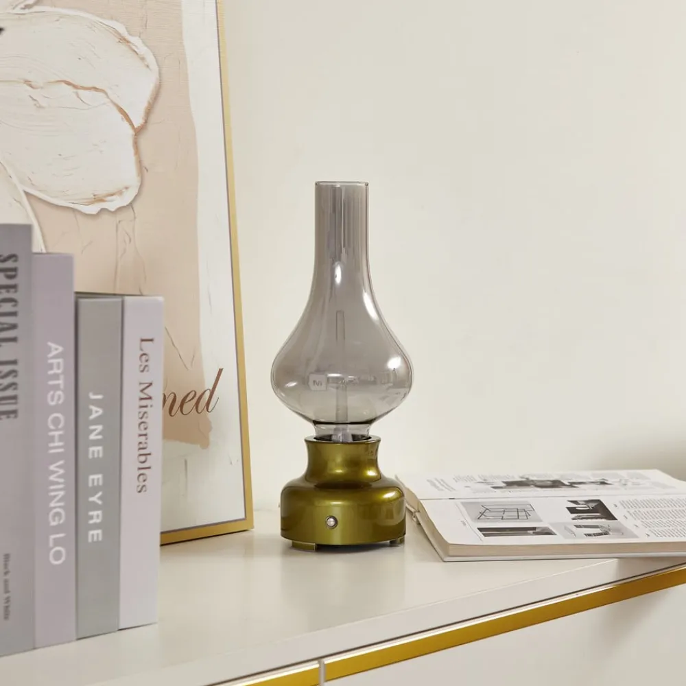 Lindby Bordlamper > LED genopladelig bordlampe Maxentius, grøn, glas, dæmper