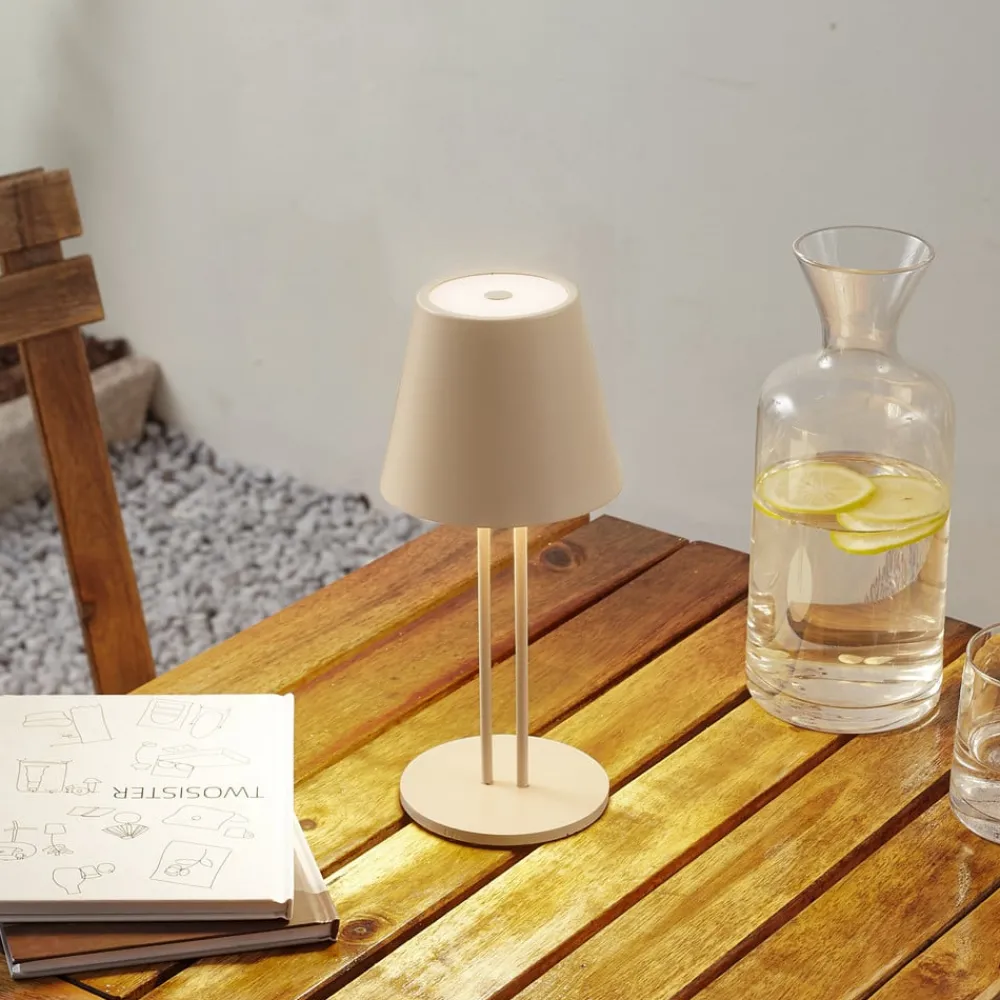 Lindby Dekorationsbelysning|Bordlamper > LED genopladelig bordlampe Janea TWIN, beige, metal